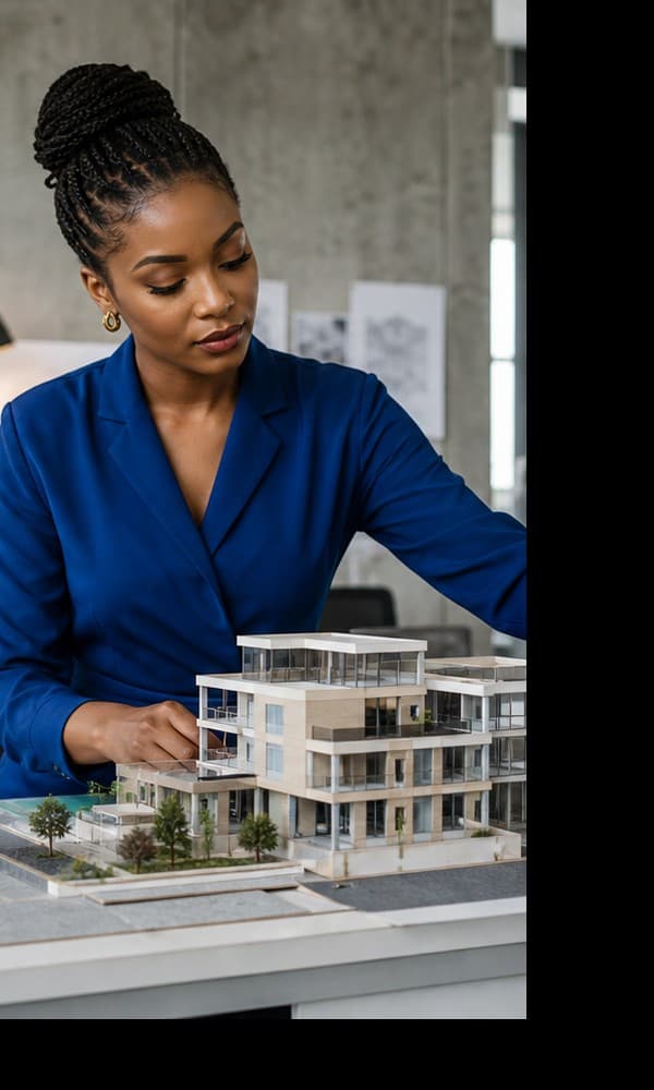 Zainab Bello reviewing an architectural model