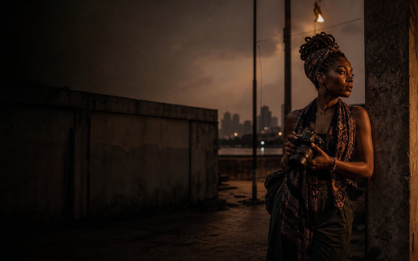 Chidinma Eze working with her camera on location in Lagos